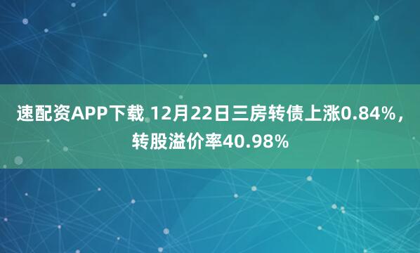速配资APP下载 12月22日三房转债上涨0.84%，转股溢价率40.98%